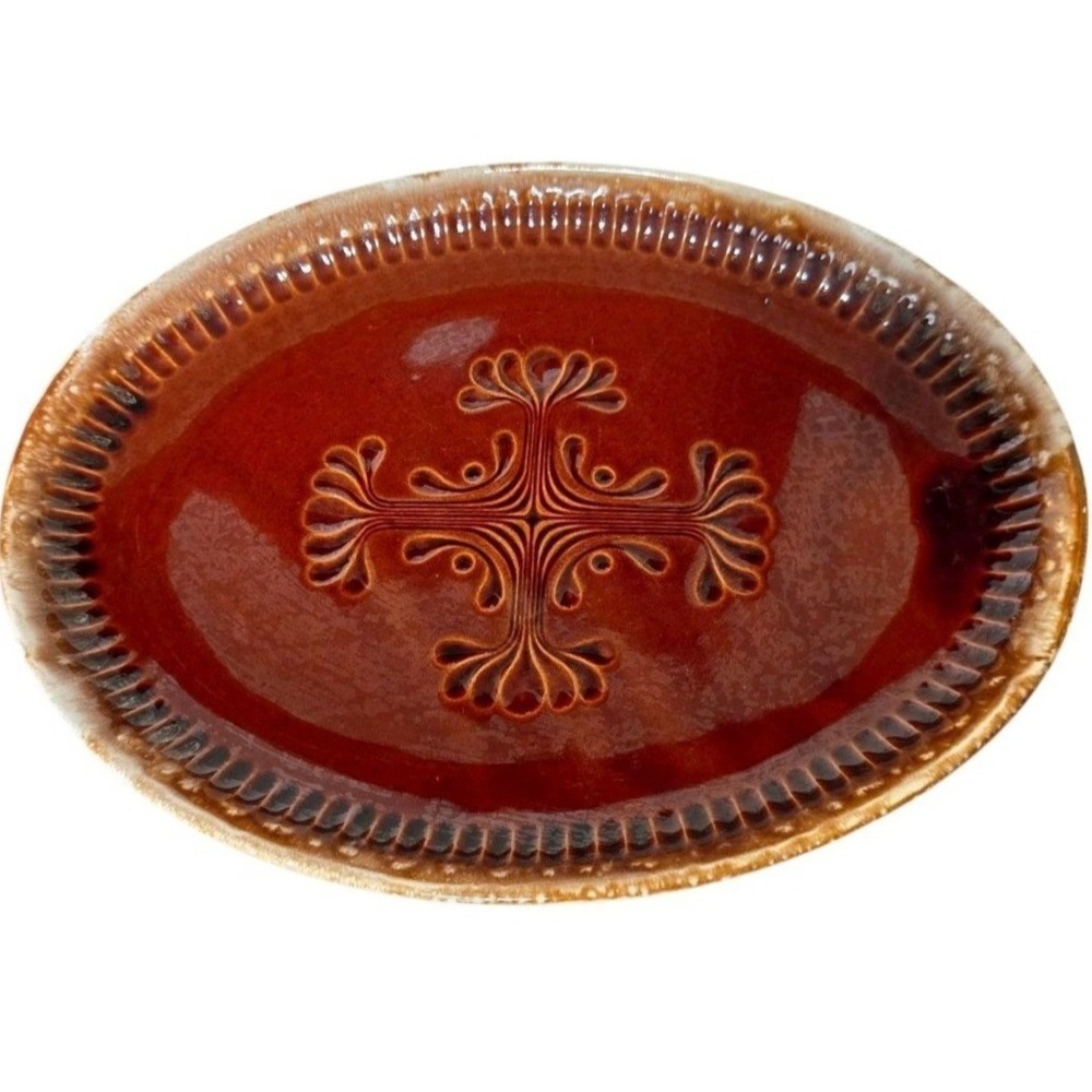 McCoy Tree Of Life Brown Drip Large Oval Serving Platter Embossed #7062 10x14